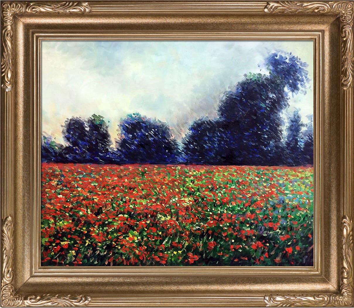 Multi-Color overstockArt Poppy Field Near Giverny with Florentine Dark Champagne Framed Oil Painting 31 x 27 